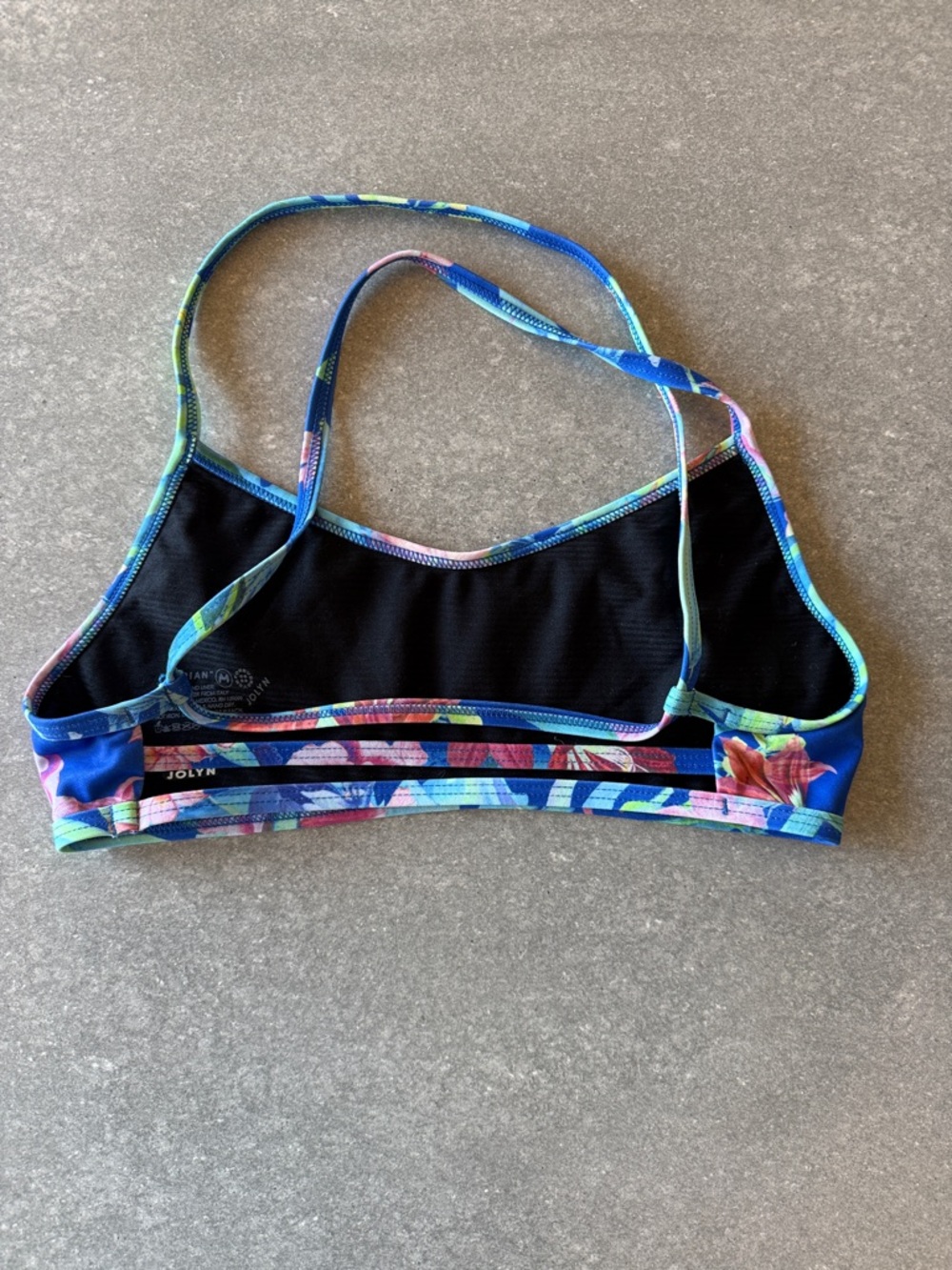 Jolyn Clothing Blue Floral Strappy Swim Top with Multicolor Trim